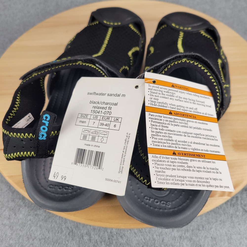 Crocs Swiftwater Mesh Deck Sandals Mens Black Water Shoes Size 7 NEW - Picture 9 of 11